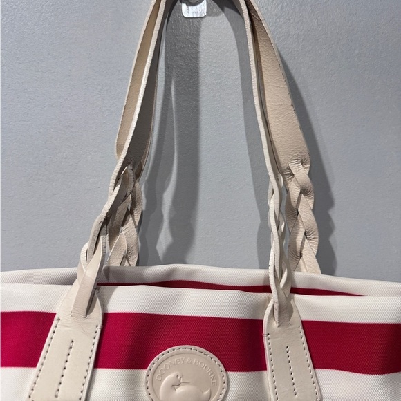 Dooney Bourke Sullivan Red White Striped Zip Tote Shoulder Bag Nylon 16" - Picture 5 of 11